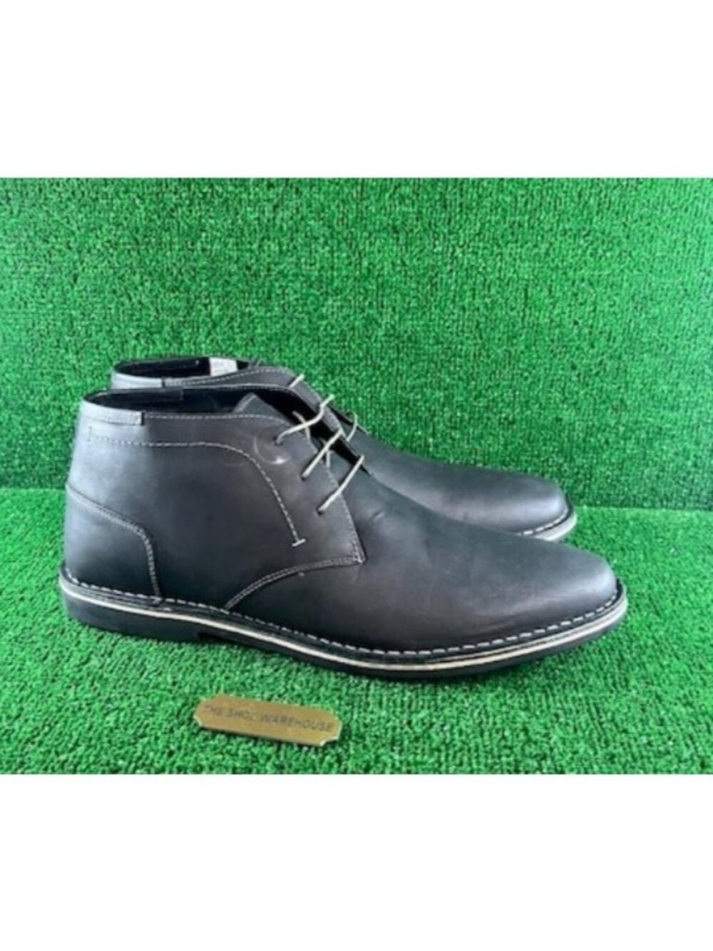Men Steve Madden Harken Chukka Lace-up Boots Black Leather Dress Shoes Size 16